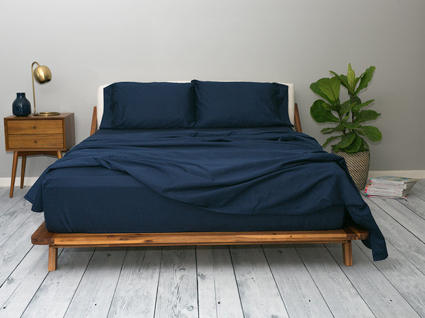 Sachi Home - Navy Sateen Bedding - 1 Fitted, 1 Flt and 2 Pillowcases